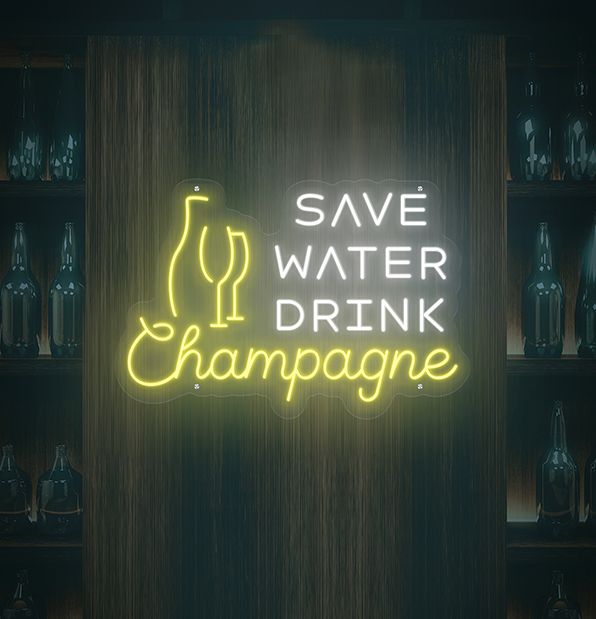 Save Water Drink Champagne Neon Sign